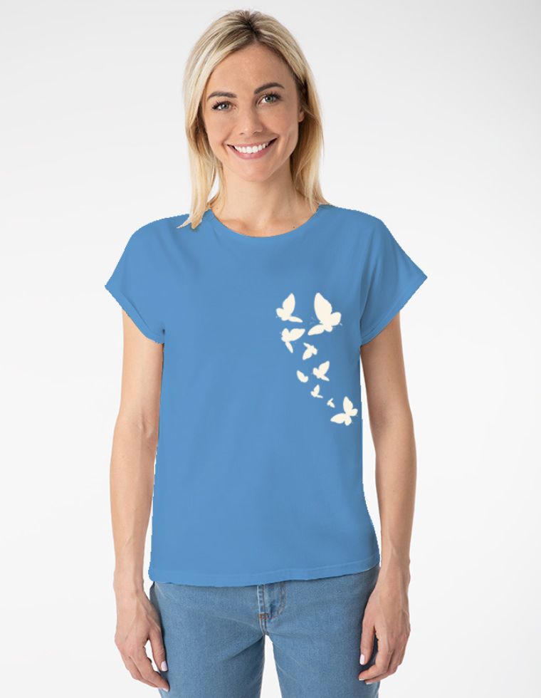 T-shirt Laura in Fibra di Eucalipto - azzurra con farfalle