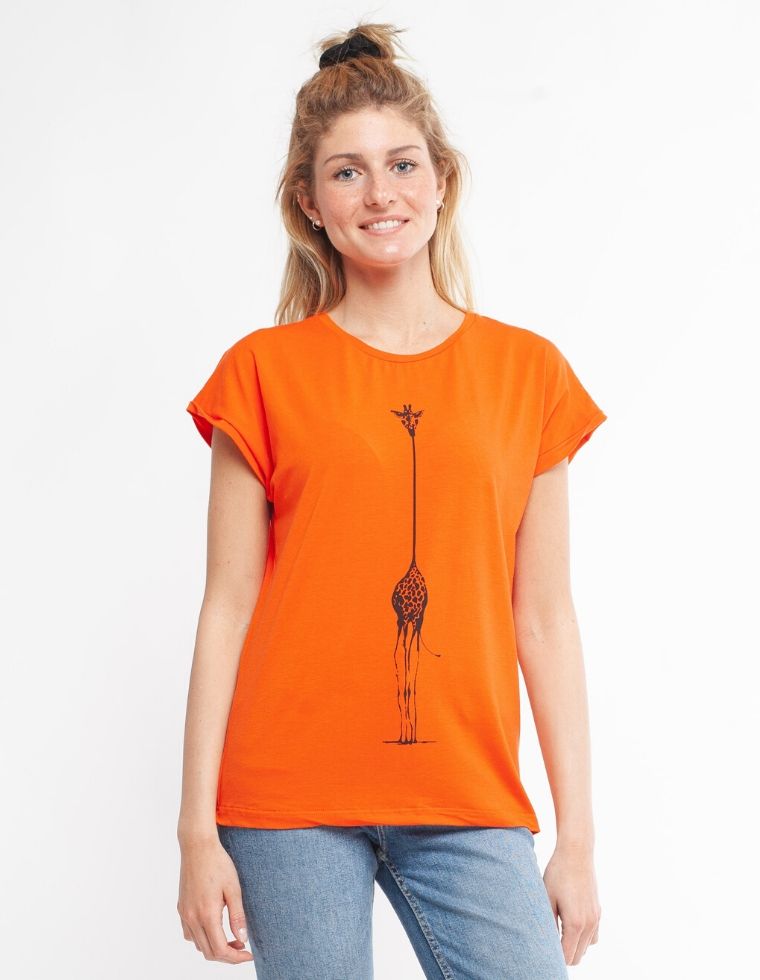 Bio T-Shirt Laura in Eucalyptus - orange with giraffe