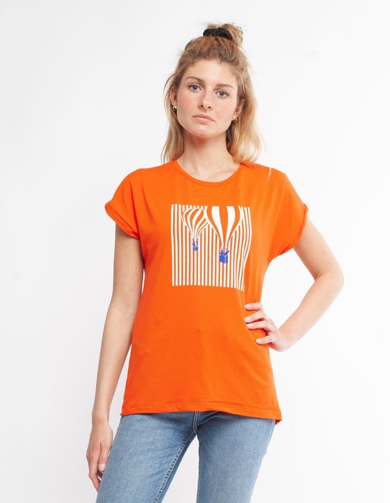 Bio T-Shirt Laura aus Eukalyptus - orange mit Heißluftballon 