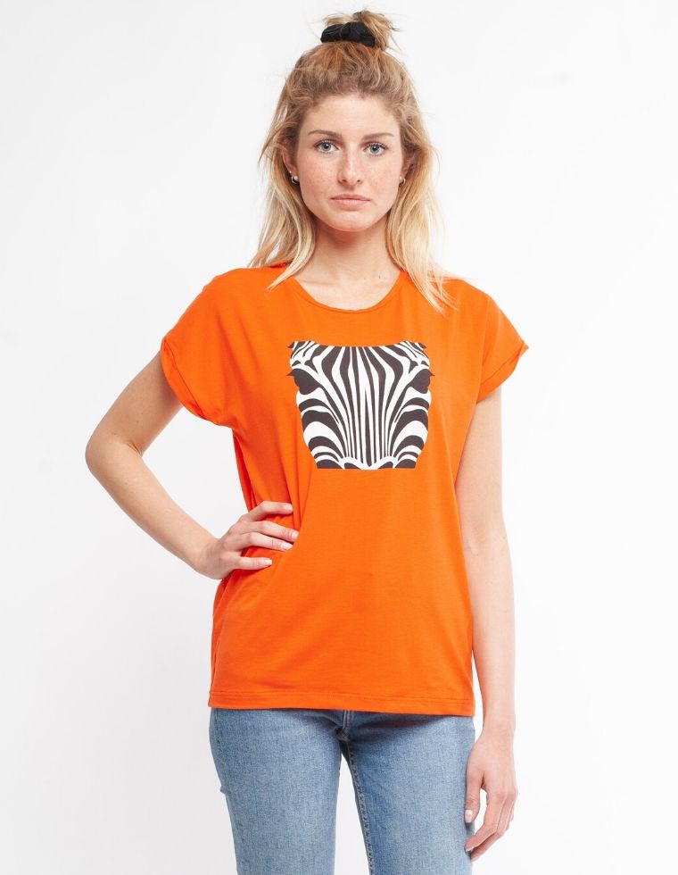 T-Shirt Ecologica Laura - arancione con stampa zebrata 