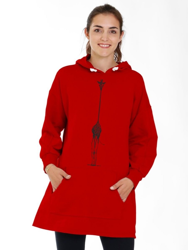 Vera organic cotton sweater red with Giraffe