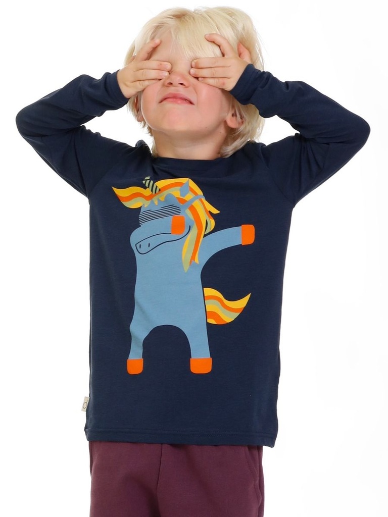 T-Shirt ecosostenibile Aura - blu con unicorno