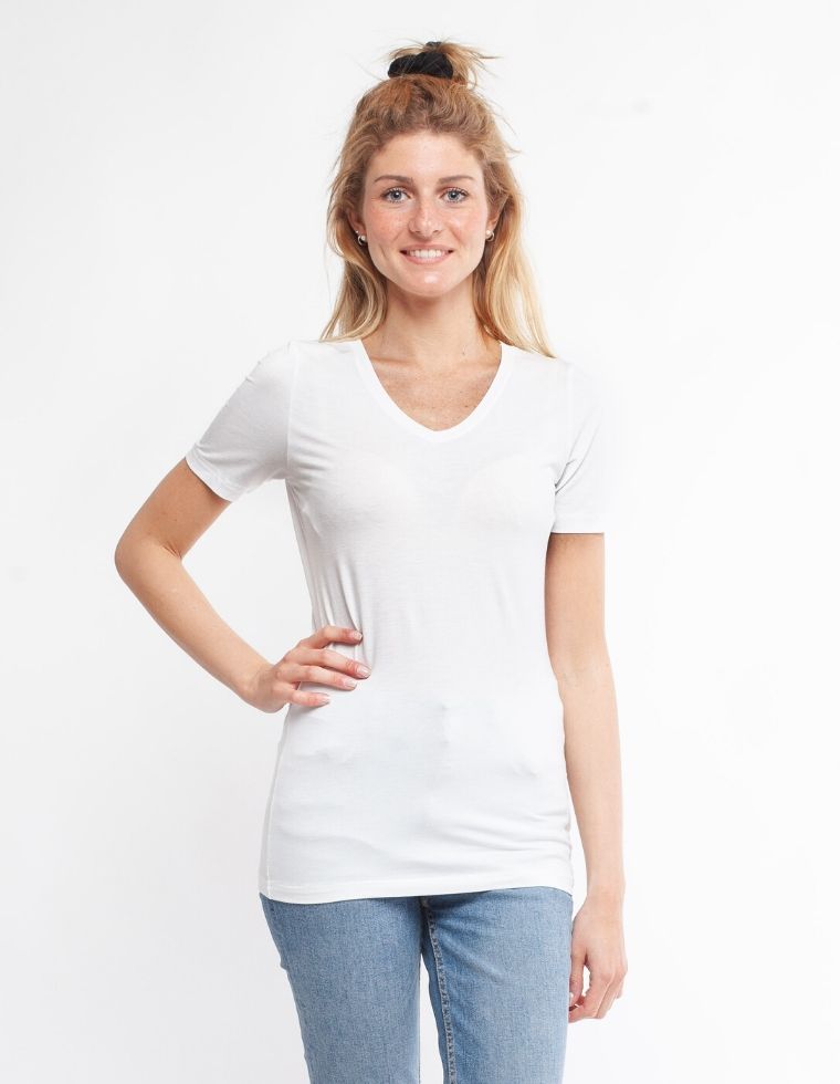 T-Shirt Scollo a V in Tencel