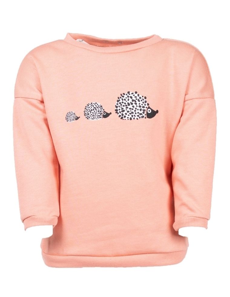 Baby Sweater &quot;Suli&quot; in organic cotton pink with hedgehogs print