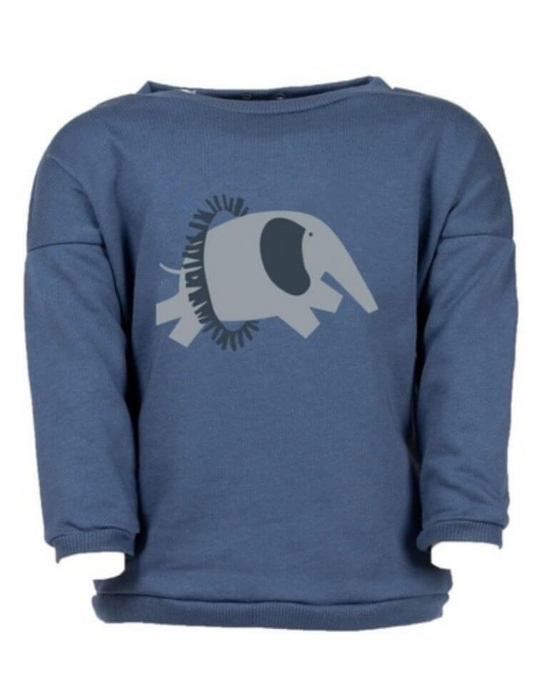 Baby Sweater &quot;Suli&quot; in organic cotton blue with elephant print