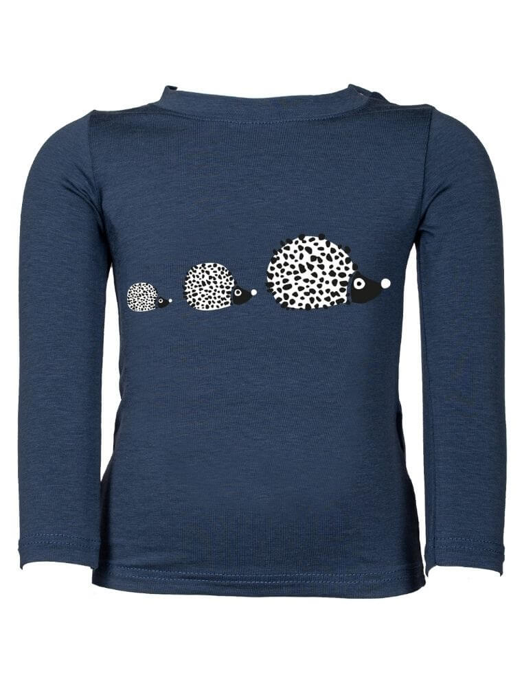 Baby T-Shirt &quot;Aura&quot; in eucalyptus blue with hedgehogs print