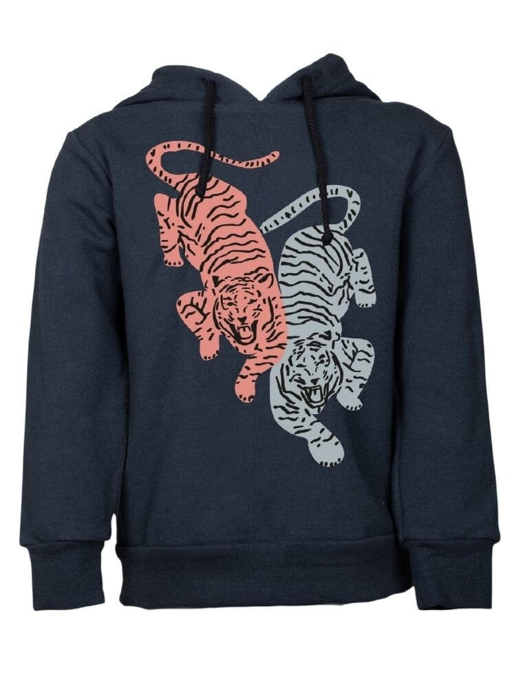 Sweater &quot;Ivo&quot; in organic cotton blu with tigers print