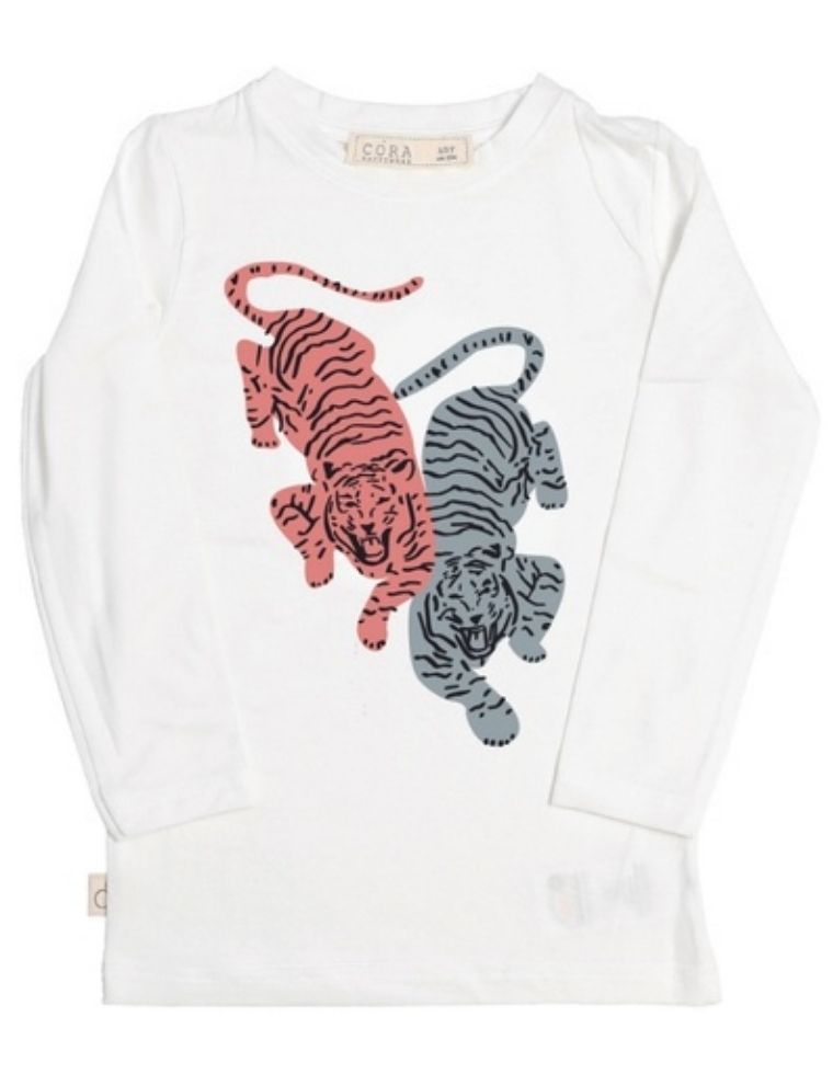 T-Shirt bambino &quot;Aura&quot; in eucalipto bianca con stampa tigri