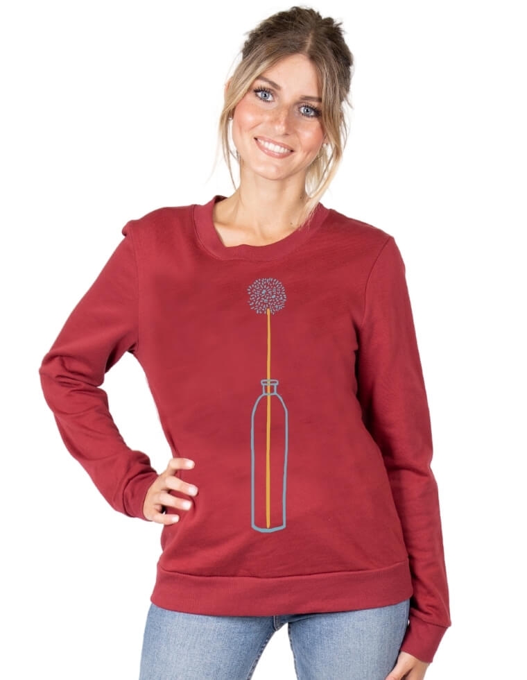 Damen Sweater &quot;Dori&quot; aus Buchenholz bordeaux mit Blume Druck