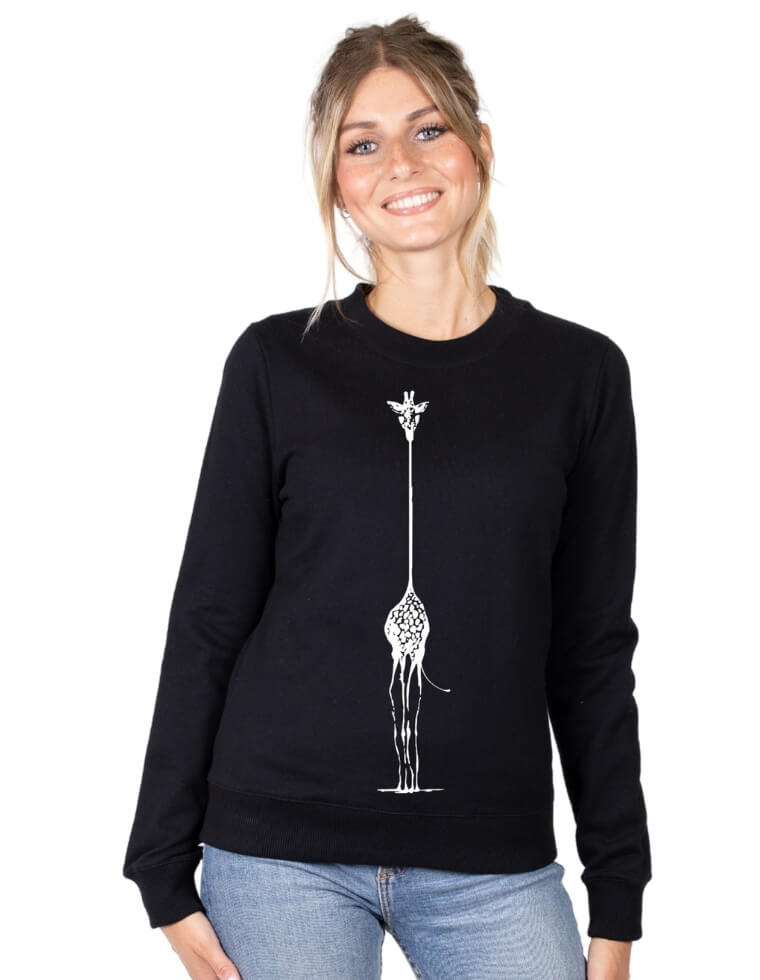 Damen Sweater &quot;Dori&quot; aus Buchenholz schwarz mit Giraffe Druck