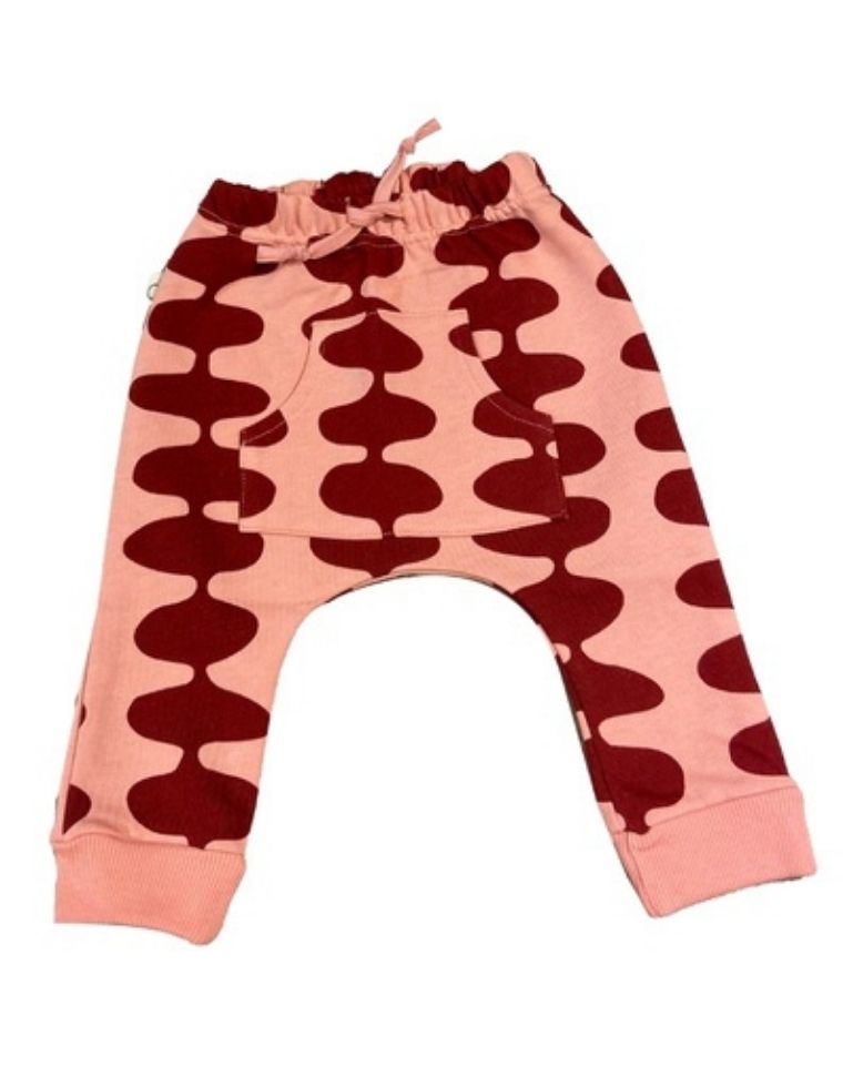 Pantaloni neonata &quot;Marco&quot; cotone organico GOTS rosa e bordeaux