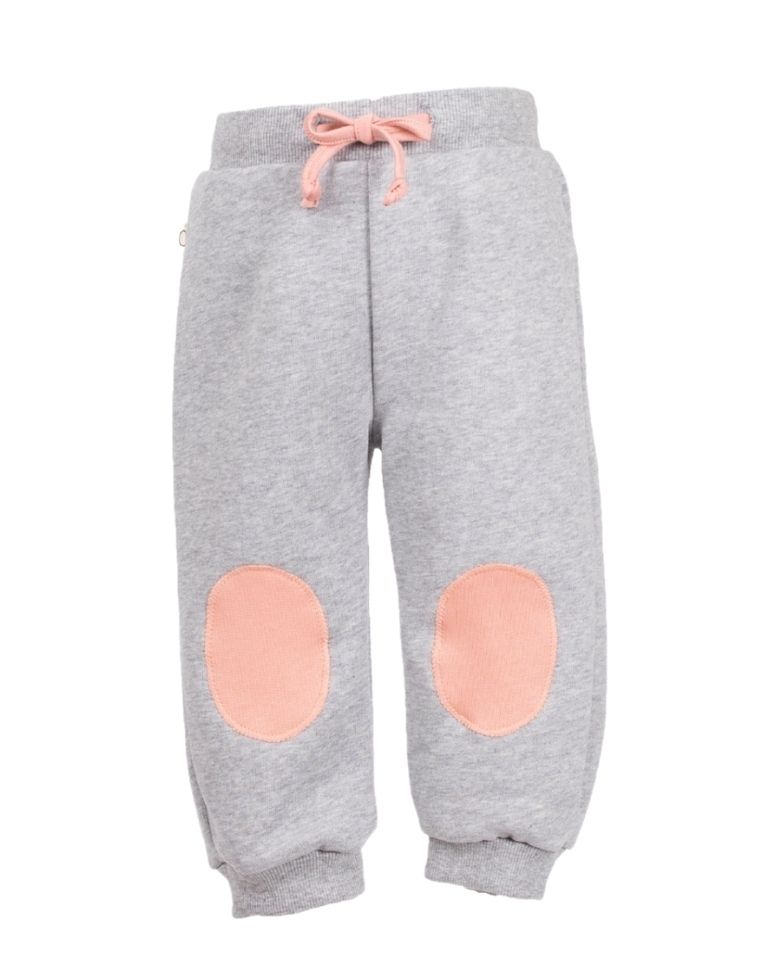 Pantaloni neonato &quot;Ali&quot; cotone organico grigio con toppe rosa