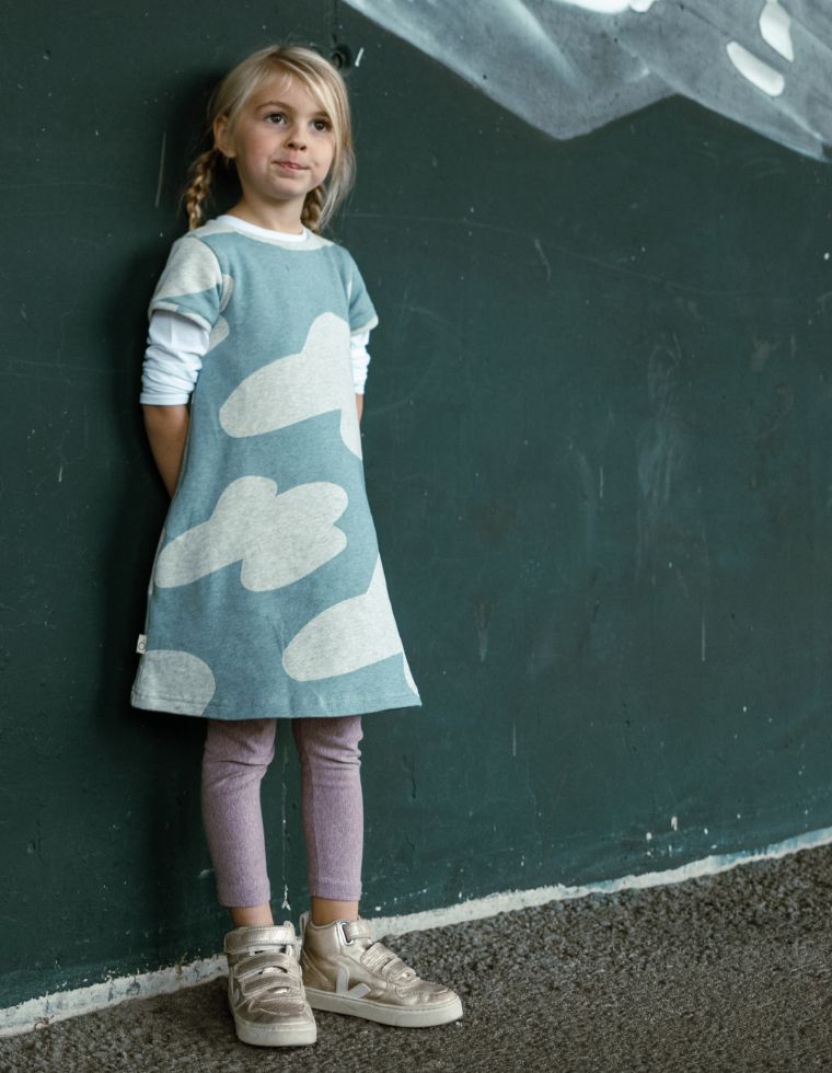 Minime Dress in Organic Cotton - light blue pattern with little clouds