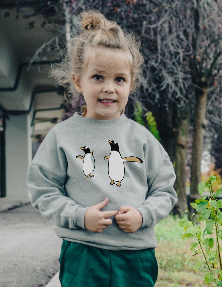 Suli Sweatshirt in Organic Cotton- grey with penguins print