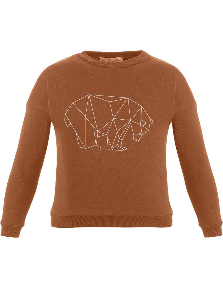 Suli Sweatshirt aus Bio-Baumwolle - kupfer mit Bärenaufdruck
