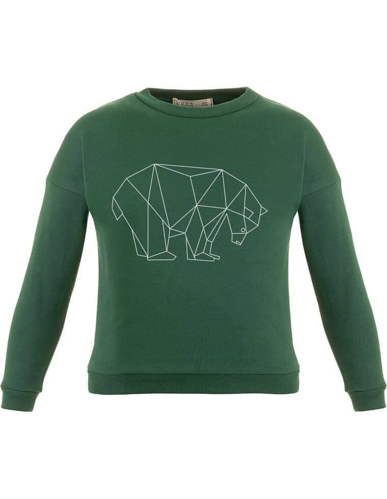 Suli Sweatshirt in Organic Cotton - dark green with bear print