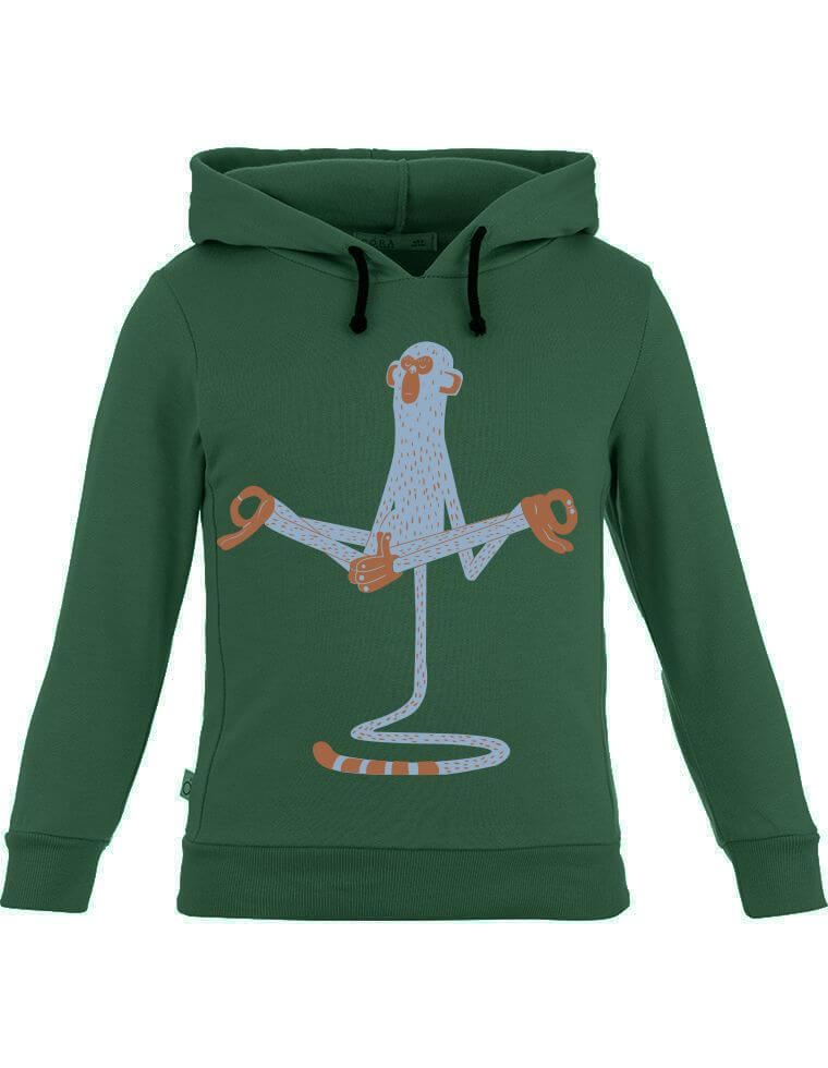 Ivo Sweatshirt in Organic Cotton - dark green with monkey print