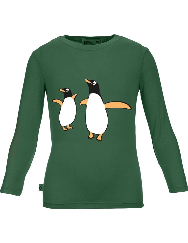Aura T-shirt in Eucalyptus fibre - dark green with penguins print