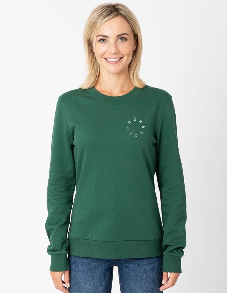 Dori Sweatshirt aus Bio-Baumwolle - dunkelgrün mit 'Coraggio'-Aufdruck