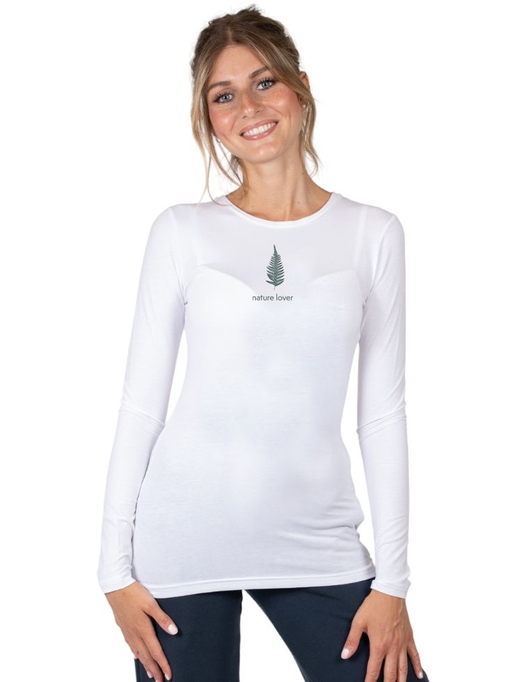 T-Shirt Matri in fibra di eucalipto - bianca con stampa &quot;Nature Lover&quot;