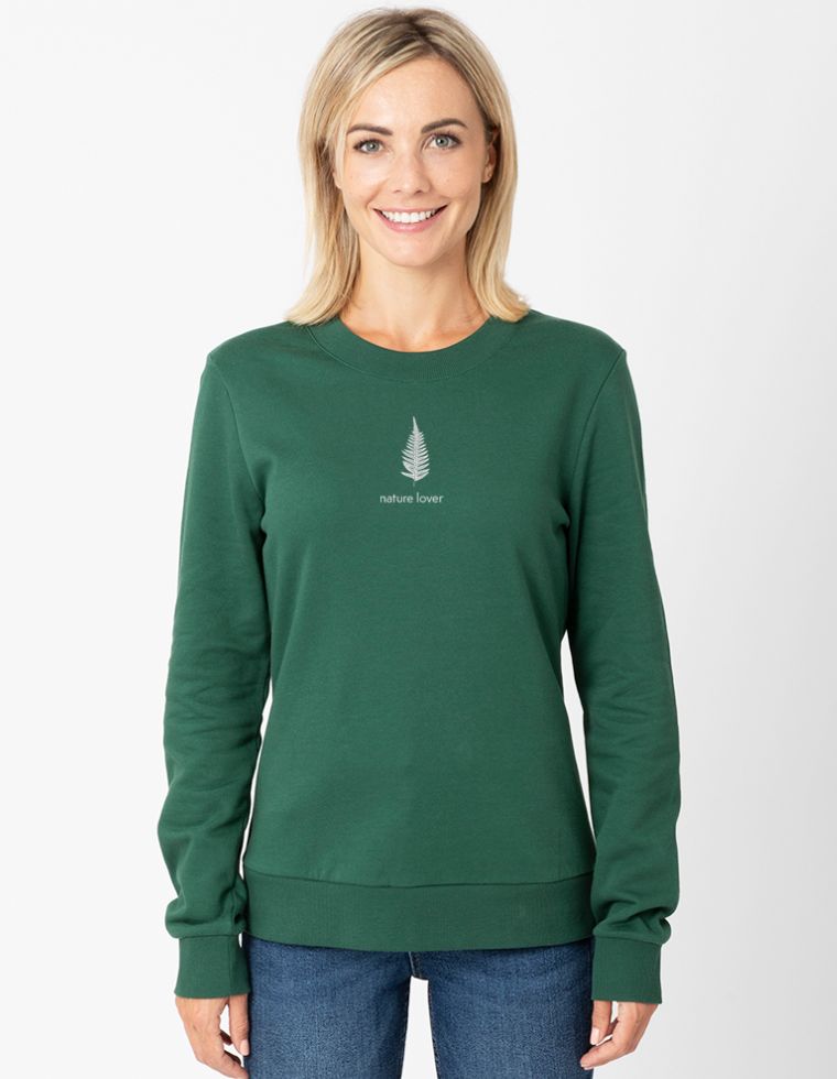 Dori Sweatshirt aus Bio-Baumwolle - dunkelgrün mit &quot;Nature Lover&quot; Print