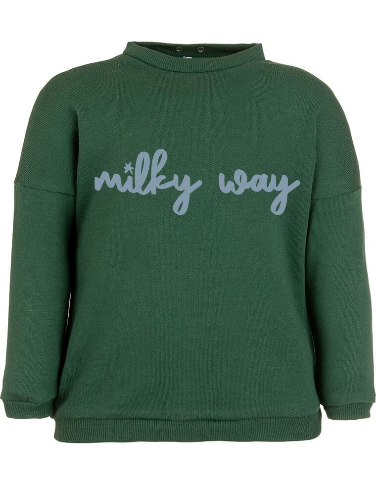 Suli Sweatshirt aus Bio-Baumwolle - dunkelgrün mit &quot;Milky Way&quot; Aufdruck
