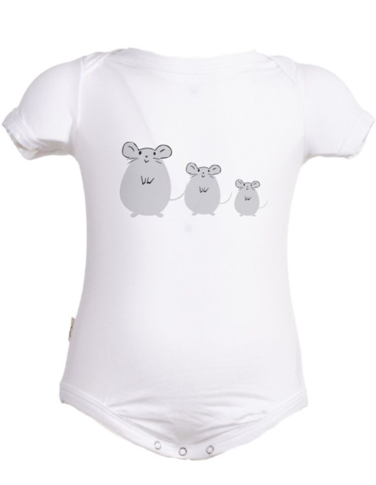 Cora Eucalyptus Fibre Bodysuit - White with Mouse Print