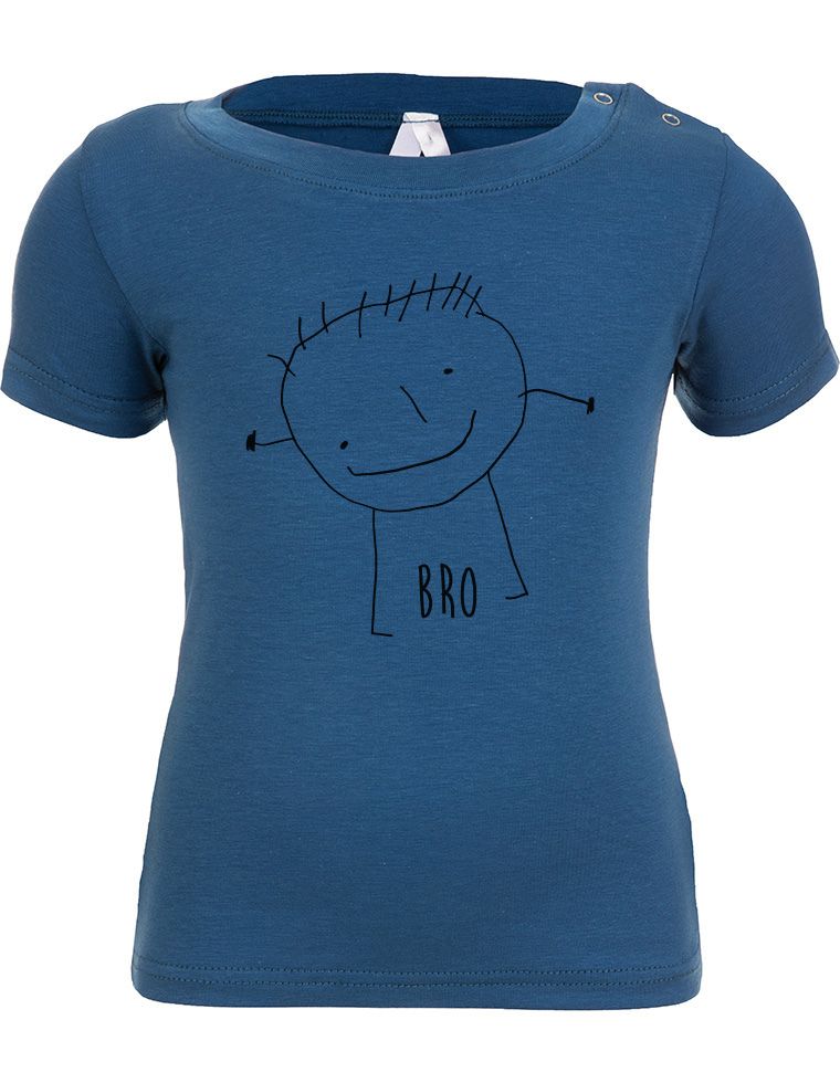 Alex T-Shirt neonato in Fibra di eucalipto - blu con stampa &quot;bro&quot;