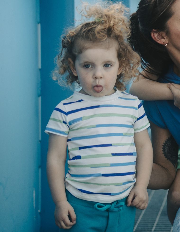 Alex Eucalyptus Fibre T-shirt - Blue and green stripes