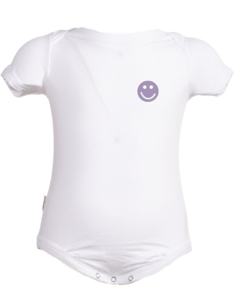Body Cora neonato in Fibra di Eucalipto - bianco con stampa faccina