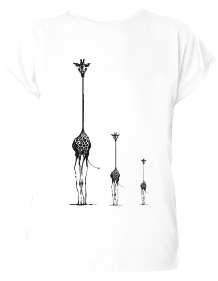 Laura Eucalyptus Faser T-Shirt - weiß mit drei Giraffen Druck