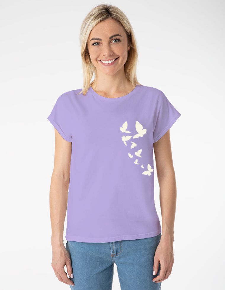 Laura Eucalyptus Fiber T-Shirt - fliederfarben mit Schmetterlingen