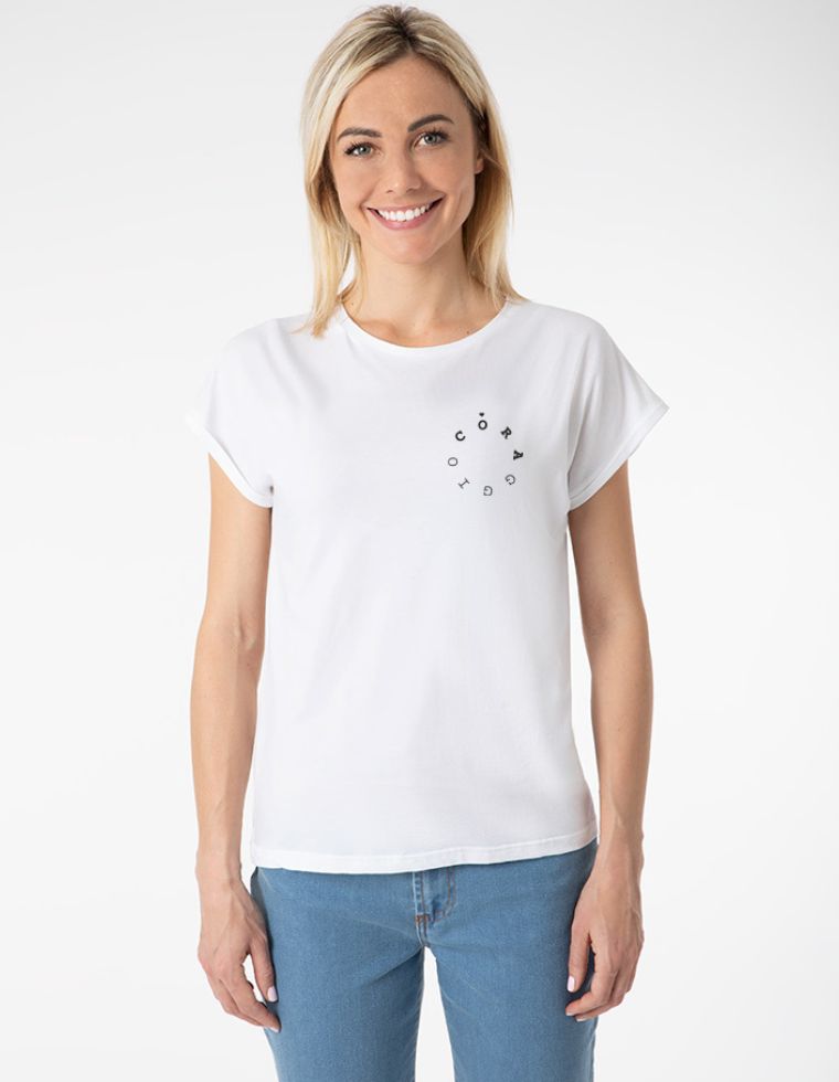 Laura Eucalyptus Fibre T-shirt - white with &quot;Coraggio&quot; print