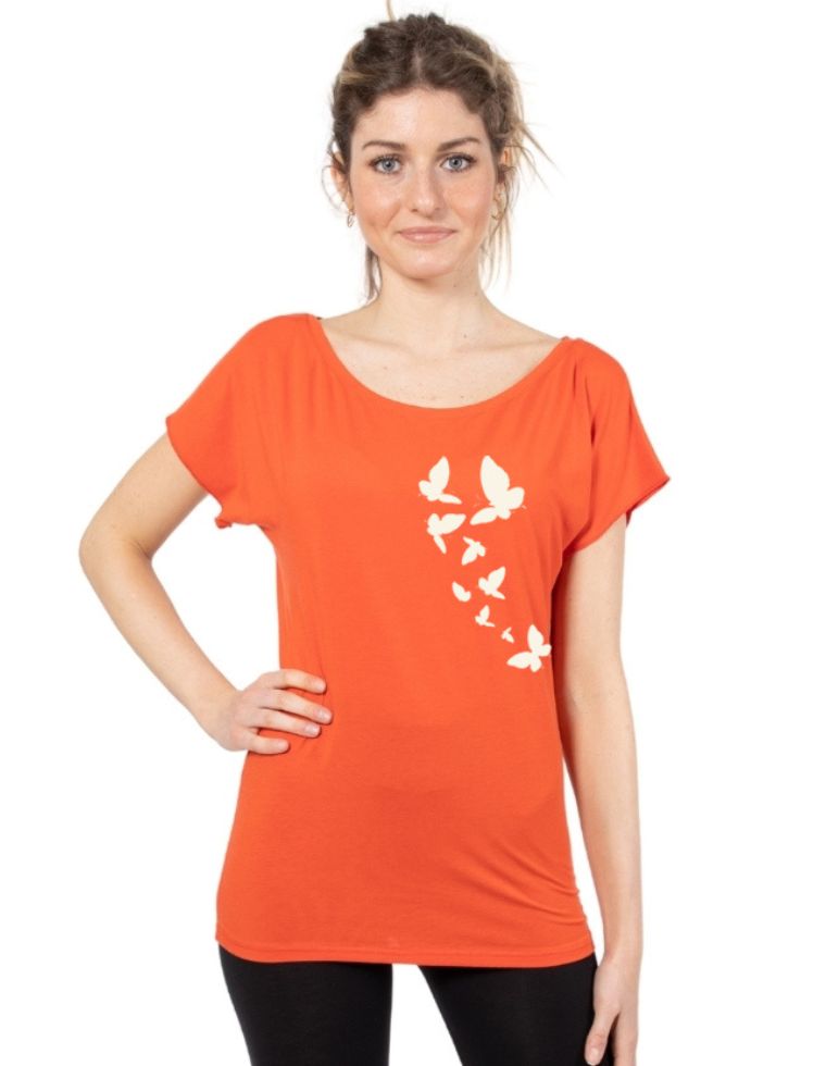 Elisabeth T-Shirt rossa Ecosostenibile - farfalle