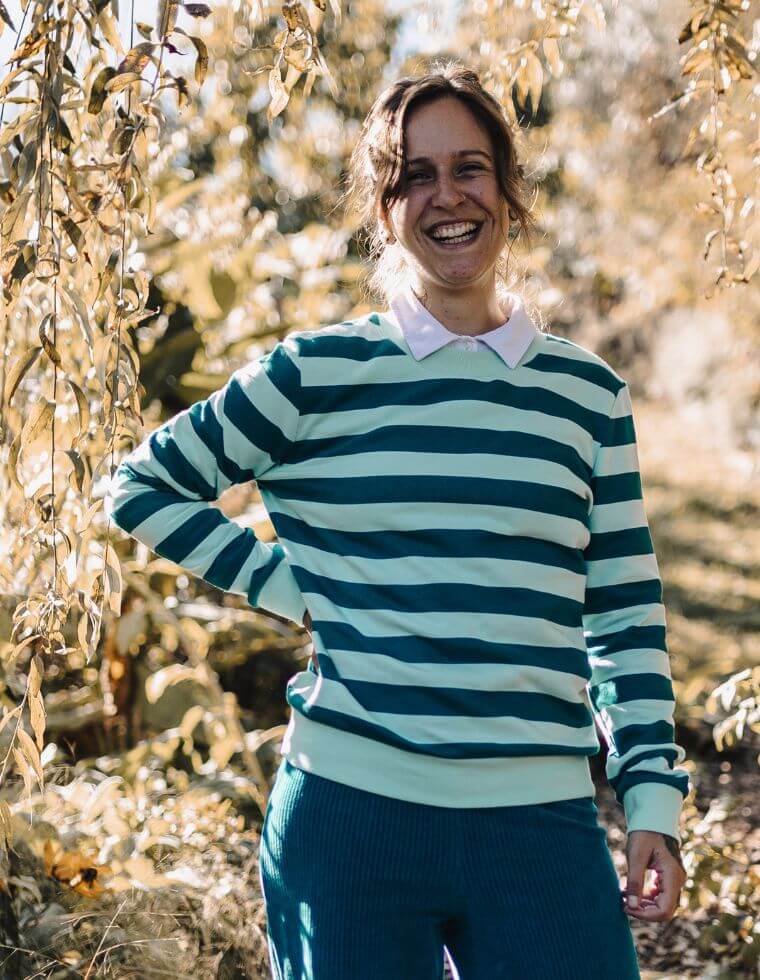 Dori Women's Organic Cotton Sweatshirt - turquoise and blue stripes