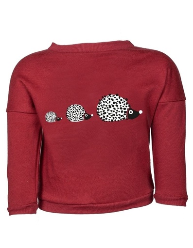 [BGSW002-652RIC] Baby Sweater &quot;Suli&quot; in Beechwood bordeaux with hedgehogs print