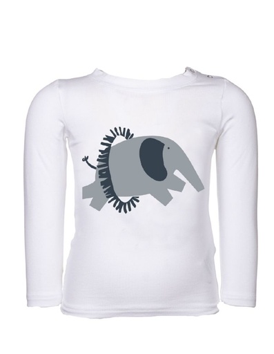 [BNTS002-020ELE] T-shirt neonato &quot;Aura&quot; in fibra di eucalipto bianca con stampa elefante