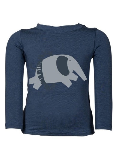 [BNTS002-118ELE] Baby T-shirt &quot;Aura&quot; aus Eukalyptus Faser blau mit Elefant Druck