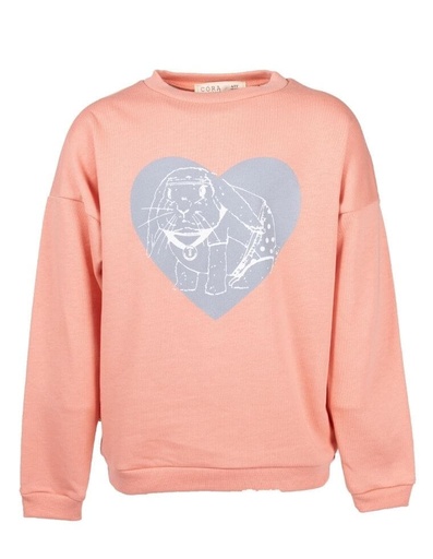 [KGSW002-329CON] Girl Sweater &quot;Suli&quot; in organic cotton GOTS rosa with heart print