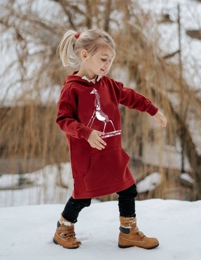 [KGSW004-652SKI] Mädchen Sweater &quot;Camilla&quot; aus Buchenholz bordeaux mit Giraffe Druck