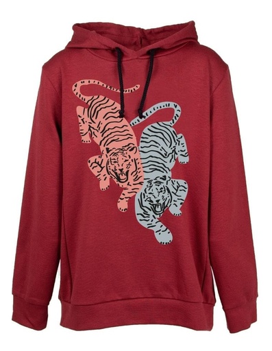 [KBSW003-6522TI] Sweater &quot;Ivo&quot; in beechwood bordeaux with tigers print