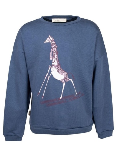 [KNSW002-118SKI] Felpa &quot;Suli&quot; in cotone organico blu con stampa giraffa