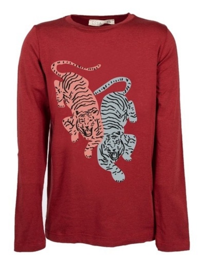 [KNTS007-6522TI] Kinder T-Shirt &quot;Aura&quot; aus Eukalyptus bordeaux mit Tiger Druck