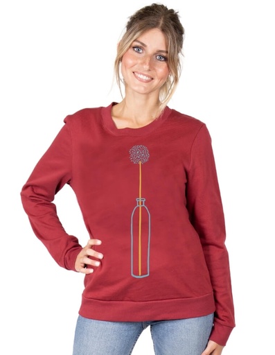 [WMSW003-652VAS] Damen Sweater &quot;Dori&quot; aus Buchenholz bordeaux mit Blume Druck