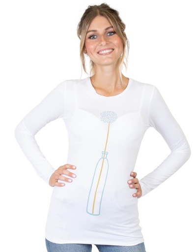 [WMTS015-020VAS] T-Shirt donna &quot;Matri&quot; in fibra di eucalipto bianca con stampa fiore