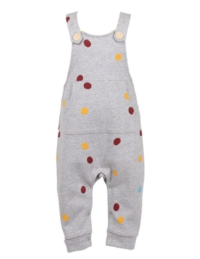 [BNOA002-110TRI] Salopette neonato &quot;Andrea&quot; cotone organico GOTS a pois colorati