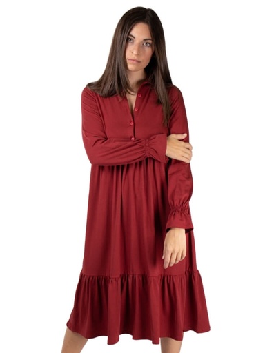 [WMDR026-652000] Woman Dress &quot;Barbara&quot; in eucalyptus bordeaux