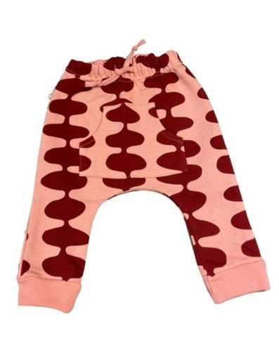 [BGTR003-322SQU] Pantaloni neonata &quot;Marco&quot; cotone organico GOTS rosa e bordeaux