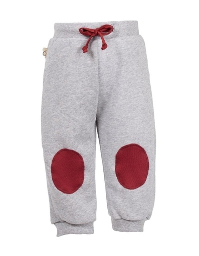 [BGTR002-305RBP] Pantaloni neonato &quot;Ali&quot; cotone organico grigio con toppe bordeaux