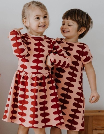 [KGDR007-322SQU] Girl Dress &quot;Ilvy&quot; in organic cotton GOTS rosa and bordeaux
